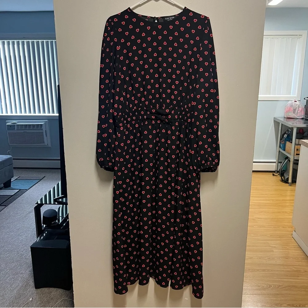 Kate Spade Heartfelt Geo Midi Dress Heart Print Size L - Picture 2 of 11